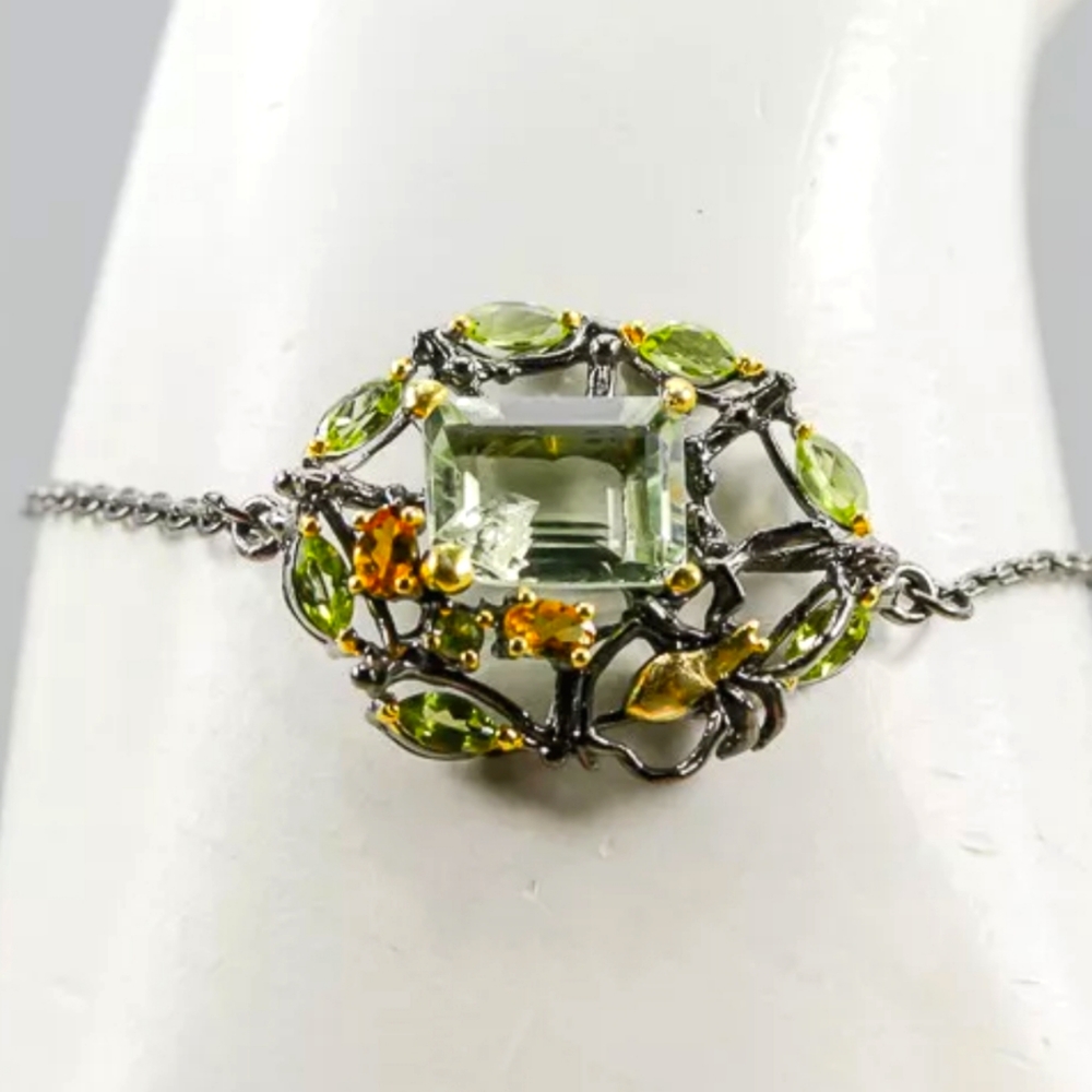 Green Amethyst Peridot & Citrine web bracelet